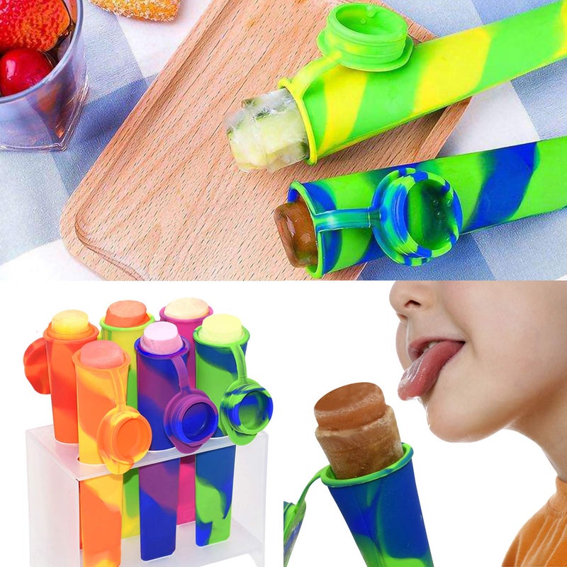 Helpcook Popsicle Molds,6 Pack Silicone Ice Pop Molds,Drip Free Popsicles Molds for Kids,Easy Release Ice Cream Maker Reusable DIY Pop Molds,BPA Free Freezer Tubes with Lids - Image 4